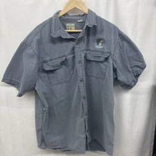 Red Head Shirt Adult 2XL Blue Ripstop Workwear Largemouth Bass Embroidered *