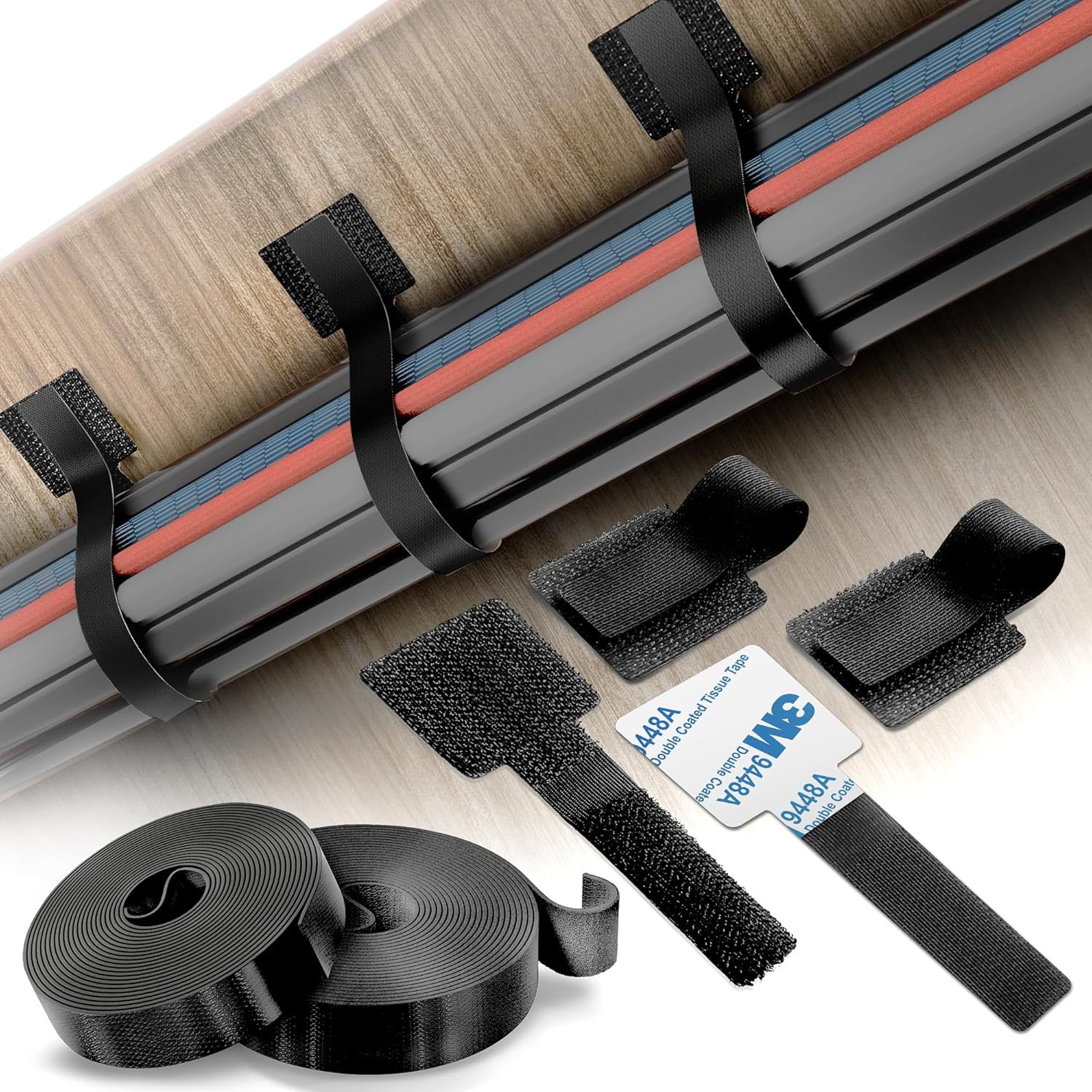 40 Pc Self Adhesive Cable Management Kit Black