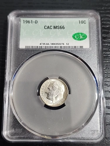 1961 D Silver Uncirculated Roosevelt Dime CAC MS66 Free Shipping