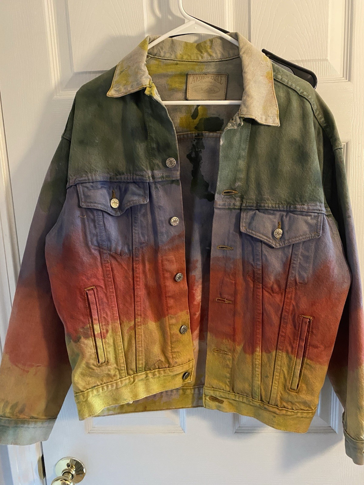 american eagle denim jacket custom rainbow design… - image 1