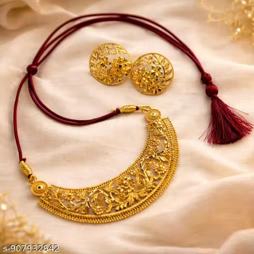 Collana Hansuli Placcata Oro Con Orecchini Gioielli | Gioielli Tradizionali