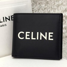 CELINE Bifold Wallet Black Leather Logo Compa...