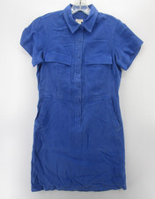 J Crew Dress Women 2 Blue Button Up Shirt Utility Flap Pockets Work Canvas Field