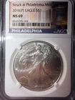 2016 (P) SILVER EAGLE NGC MS69 STRUCK AT PHILADELPHIA MINT CLASSIC BROWN LABEL