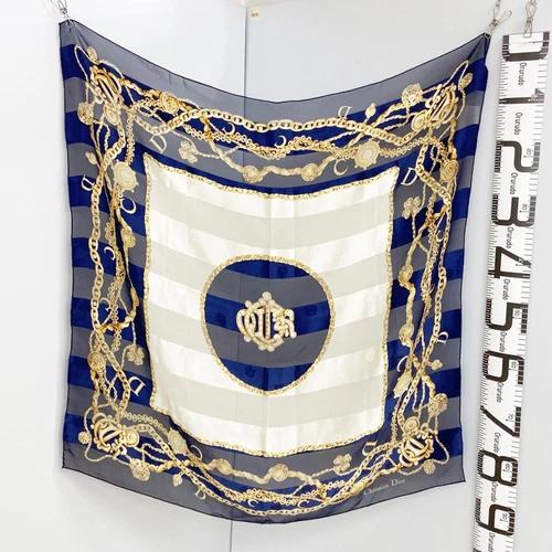 Authentique foulard Christian Dior emblème motif chaîne soie 87 x 84 cm décontracté