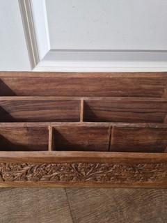 Stunning Ornate Carved Wooden Letter And Paper Organiser Vintage