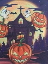 Stamped Cross Stitch Halloween Pumpkins 11ct 40x40cm 35 Colors Toolkit Proj Bag