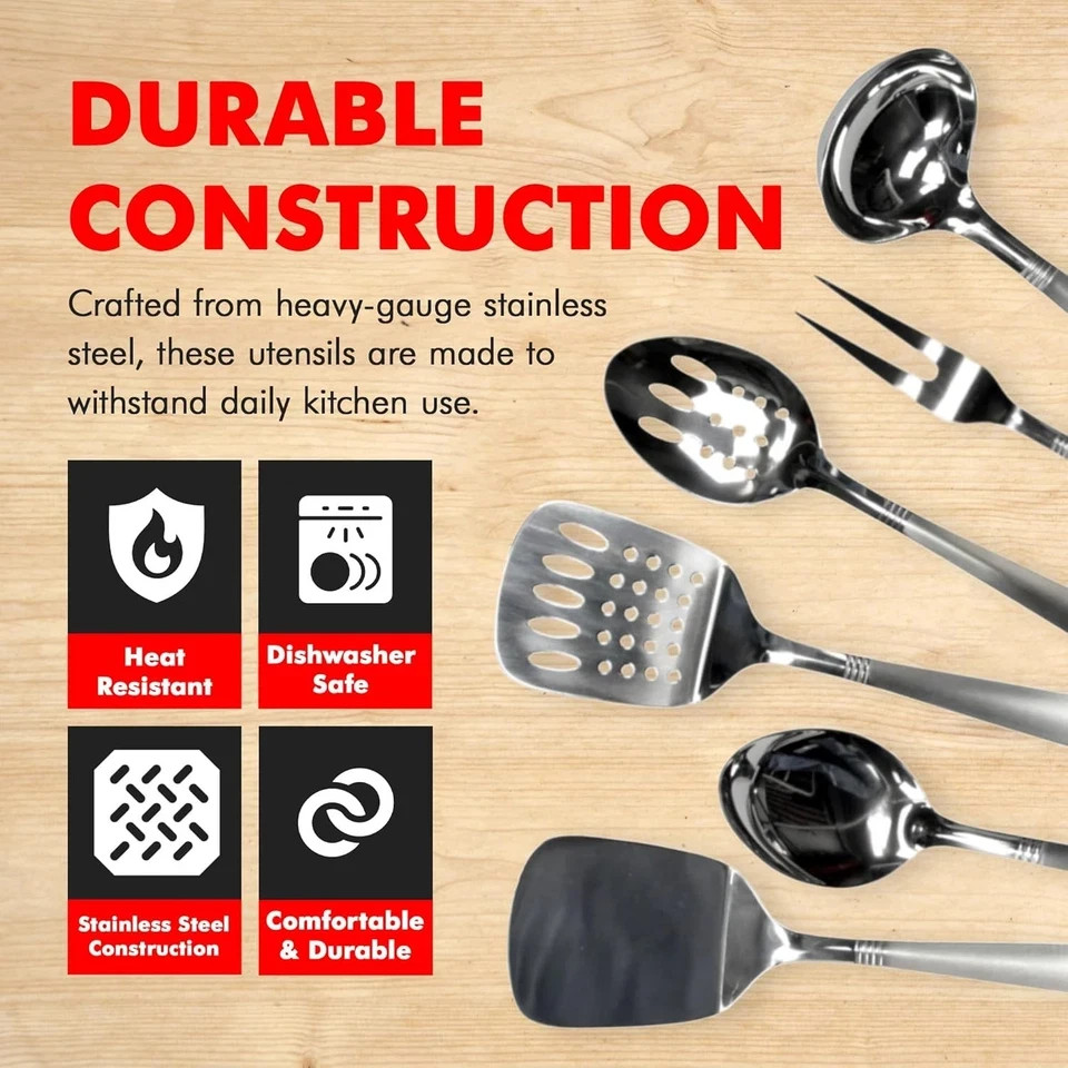 Chef Craft Select Kitchen Tool and Utensil Set, 6 3L" x 4W", Stainless Steel