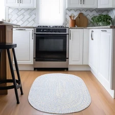 Super Area Rugs Blue, Beige Braided Rug Farmhouse Kitchen Braided Rugs