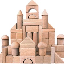 Wooden Stacker Stacking Learnig Building Blocks Game Set for Kids Natural 80pc 