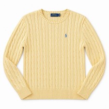Ralph Lauren Yellow Cable Knit Womens L 100 Cotton Pony Logo Preppy Coastal