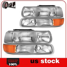 Headlights Fit For 99-02 Chevy Silverado 00-06 Suburban Tahoe Bumper Lamp Set