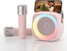 Karaoke Machine 2 Microphones for Home Party with Phone Holder, Wireless Portabl