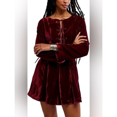 Free People Linney Velvet Minidress in Cabernet Burgundy