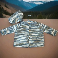 Vintage Very Well Hand Knitted Baby cardigan 3-6 months With Hat