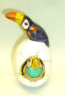 Egg Hatching Double Toucan Birds Mexico Pottery Figurine Decorative Colorful — photo 1