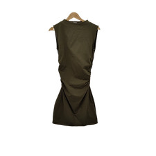Quince Stretch Cotton Jersey Mock Neck Mini Dress Kalamata Olive Basic Sleeved M