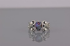 Sterling Silver Oval Abalone Swirled Carved Flower Band Ring 925 Sz: 7