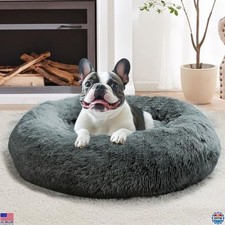 Cozy Anti-Anxiety Donut Dog  Cat Bed, Soft Plush Round Cushion, 36"