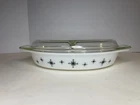 Vtg Pyrex Divided Casserole Dish Black Atomic Starburst Compass 1 1/2 Qt #20 USA