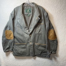 Orvis Vintage Mens Green Canvas Jacket Mesh Lining Suede Elbow Patches Large