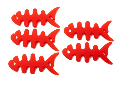 SYSTEM-S 5er Set Cable Manager Wrap Fish Shape Silicone IN Red - Afbeelding 3 van 4