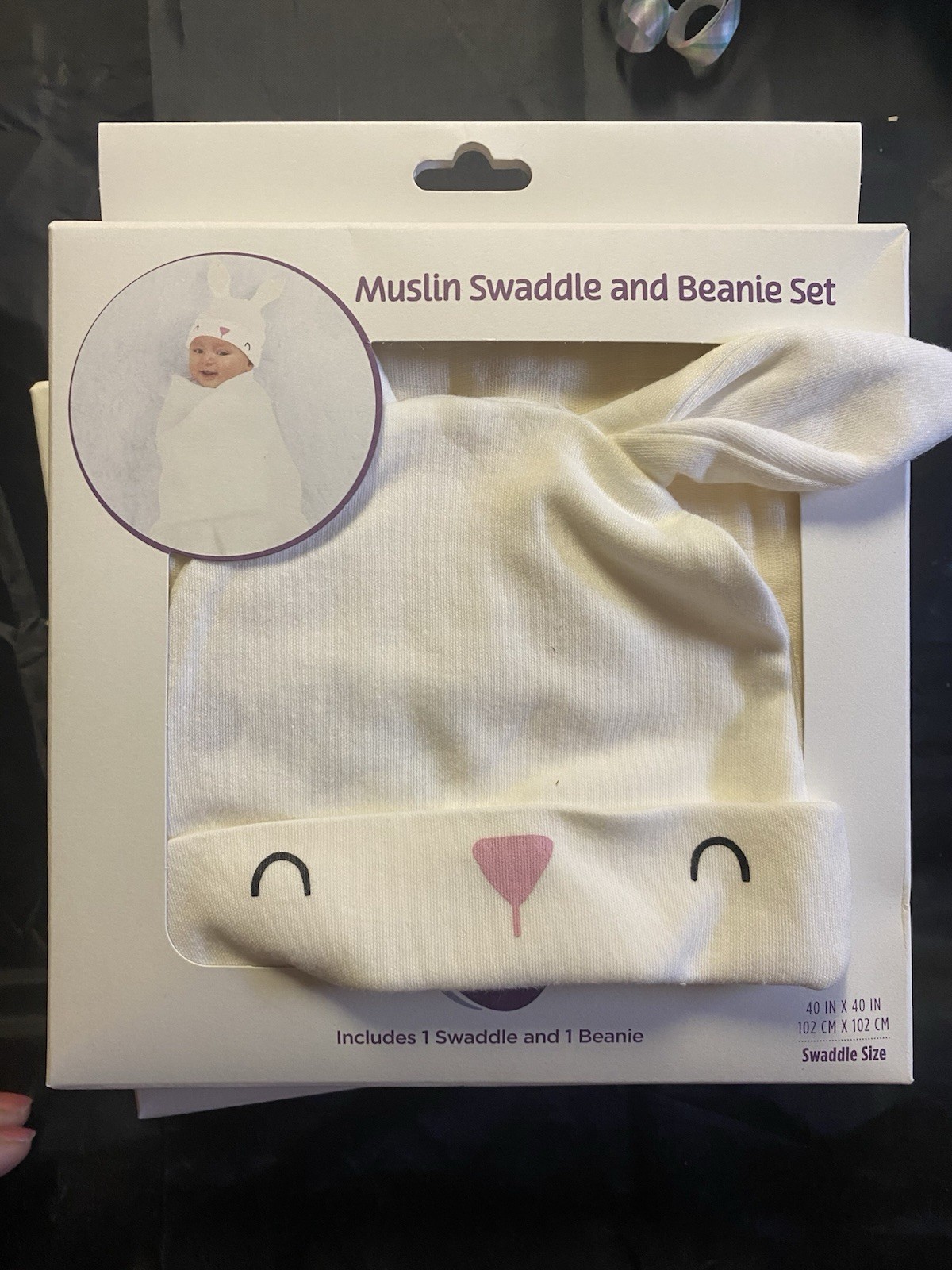 3-Pack Cotton Muslin Swaddle & Beanie Set - Bunny Rabbit - New