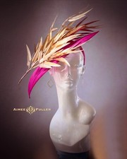 Kentucky Derby Hat Fascinator Gold Leaf Hat Hot Pink Hat Fuchsia Del Mar Races