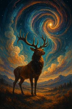 Majestic Stag Galaxy Swirl AI Art Phone Wallpaper PNG JPEG Digital Background