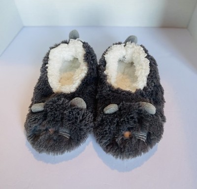 snoozies! Women s Sherpa Slippers Gray Periwinkle Cat | Size 7 8 | Cozy Slip On