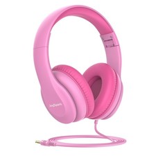 Pink Wired Headphones for Kids 85dB Volume Limit 3.5mm Stereo Foldable