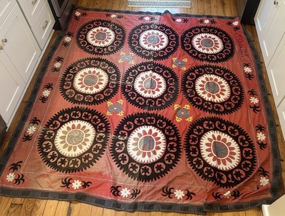 Authentic vintage Uzbek Suzani Hand-embroidered textile /Wall hanging/Bedspread