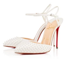 Christian Louboutin Baila Spike 100 Neige White Slingback Strap Heel Pump 36.5