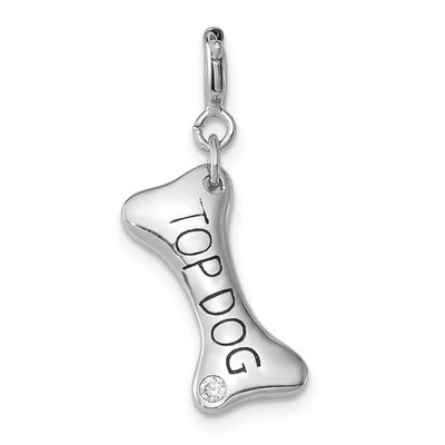 Sterling Silber 925 TOP DOG Hundeknochen mit CZ Charm Anhänger 1,06 Zoll