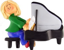 Piano Player Female Blonde Personalized Christmas Tree Ornament