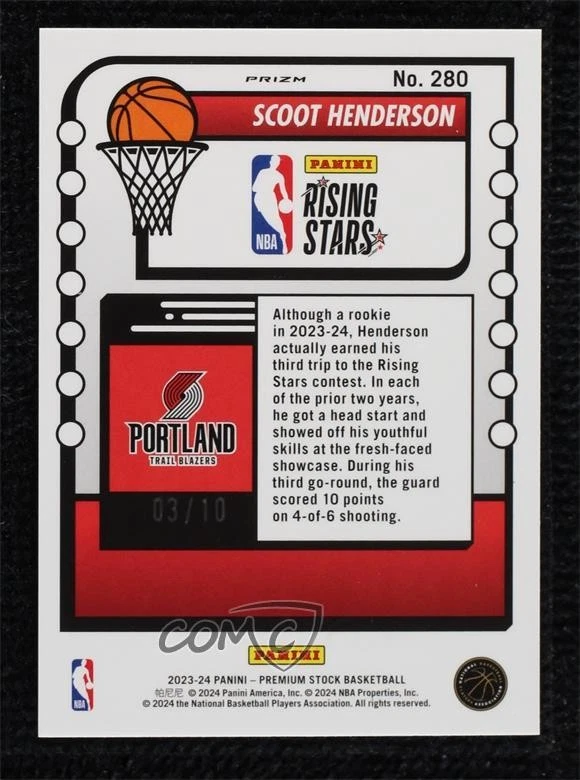 2023 NBA Hoops Premium Stock Gold Disco Prizm /10 Scoot Henderson #280 Rookie RC - Image 2 of 2