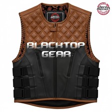 Men's SWAT Leather Vest Brown paisley lining  Gray Thread Concealed Waistcoat