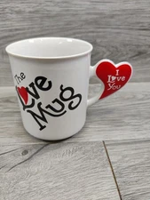 Vintage The Love Mug Cup Red Heart Shaped I Love You Handle-Coffee