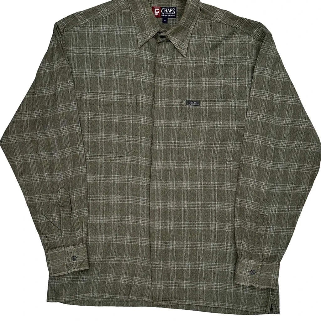 Chaps Ralph Lauren Checked Shirt - Medium Green Cotton image 4