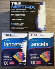 True Metrix Blood Glucose Test Strips 100 and True Plus 33 Gauge Lancets 200