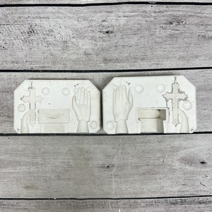 2 LAKELAND MOLDS PRAYING HANDS W/ BASE CROSS HAND RELIGIOUS