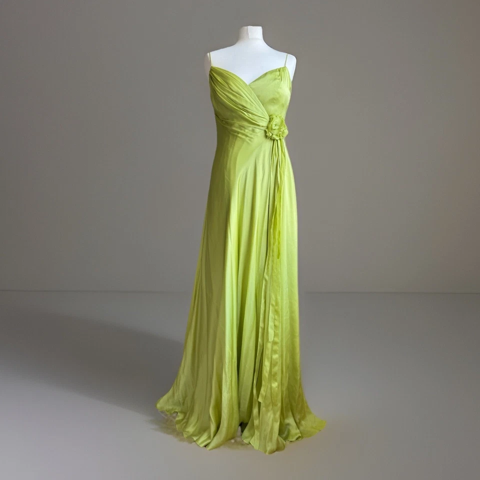 Vestido THEIA Glam OLD HOLLYWOOD BALLGOWN Pistacho Seda CHIFÓN FIESTA GRADUACIÓN COMPLETA S Foto 3 de 4