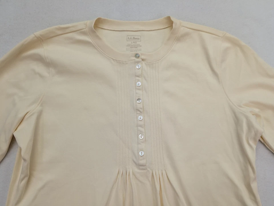 L.L. Top para mujer Bean talla PL beige crema manga 3/4 tejido elástico Henley Foto 4 de 4