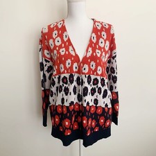 Cabi Style Upbeat Cardigan Cotton Sweater in Flower Stripe Size Small EUC