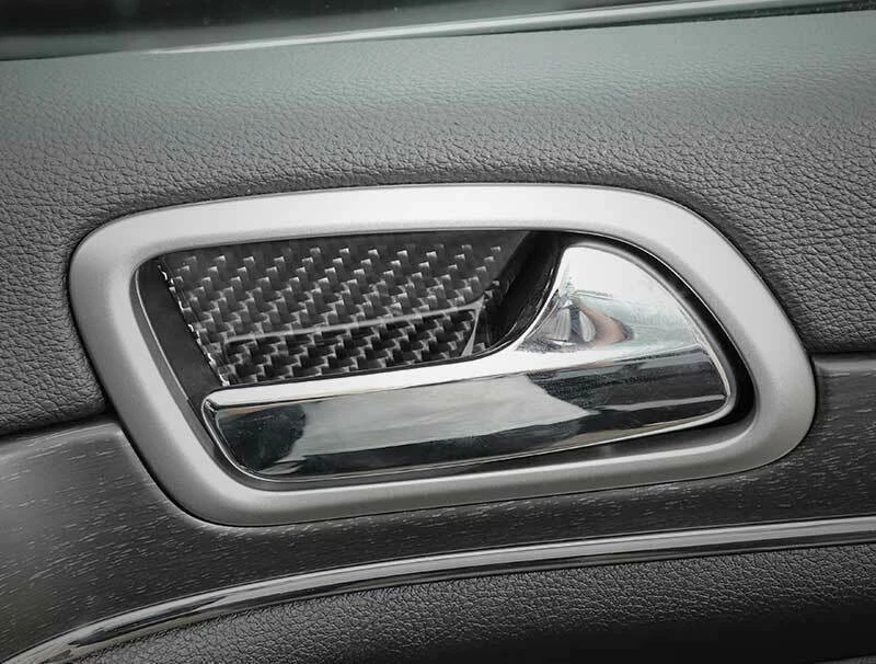 Cubierta de bloqueo de manija de puerta interior de fibra de carbono real para Jeep Grand Cherokee 11-20 Foto 3 de 4