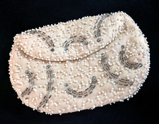 VGUC Vintage BEADED CLUTCH BAG w/Seed  Bugle Beads  Rhinestones  7" L X 5" H