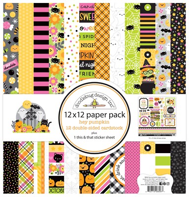 12X12 Paper Kit Doodlebug Hey Pumpkin Halloween Cute Witches Candy Bats Spiders