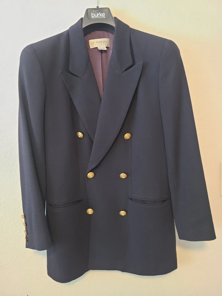 Traje Falda 2 Piezas Mujer Colección Liz Claiborne Talla 4 Azul Marino 💯% Lana Foto 2 de 4