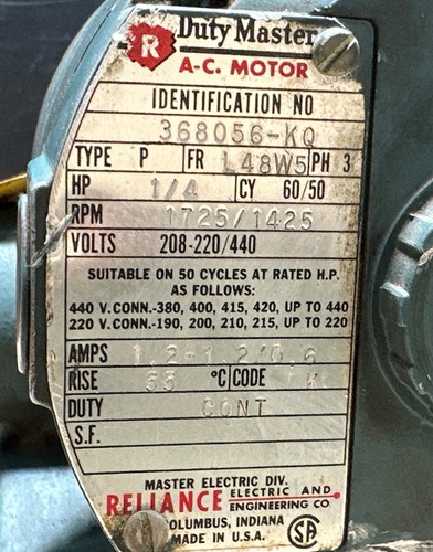 NEW SURPLUS- Reliance DutyMaster AC Motor & Gearmotor Assy 368056-KQ / 368053-KQ - Picture 4 of 8