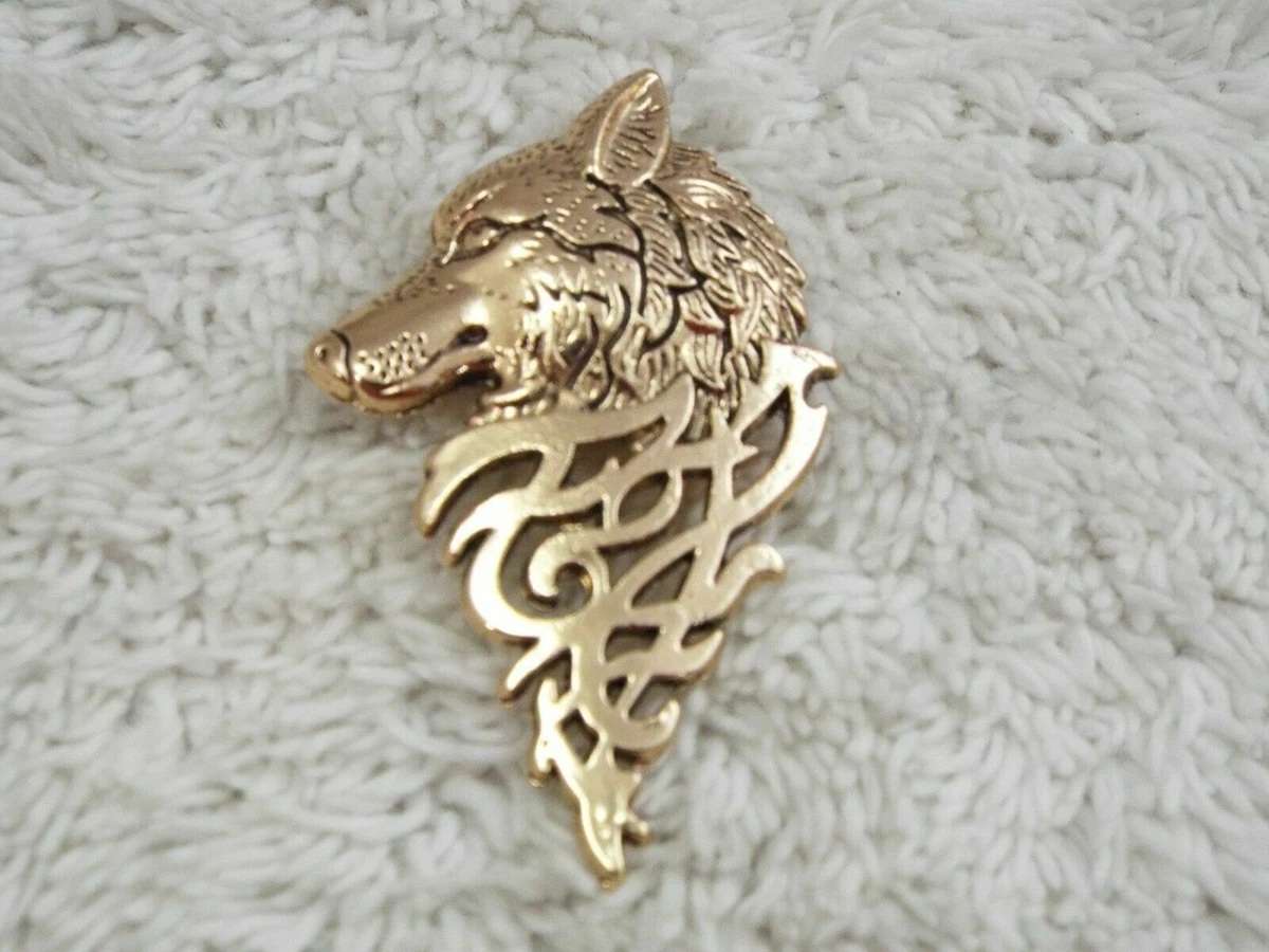 Goldtone WOLF Head Hat Tie Lapel Tac PIN B23